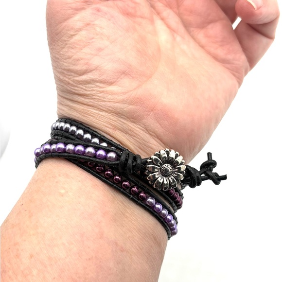 Hand Crafted Boho Purple Pearl Wrap Bracelet - Picture 6 of 12